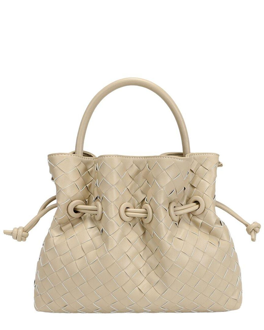 Tiffany & Fred Paris Metallic Hand-Woven Leather Drawstring Satchel
