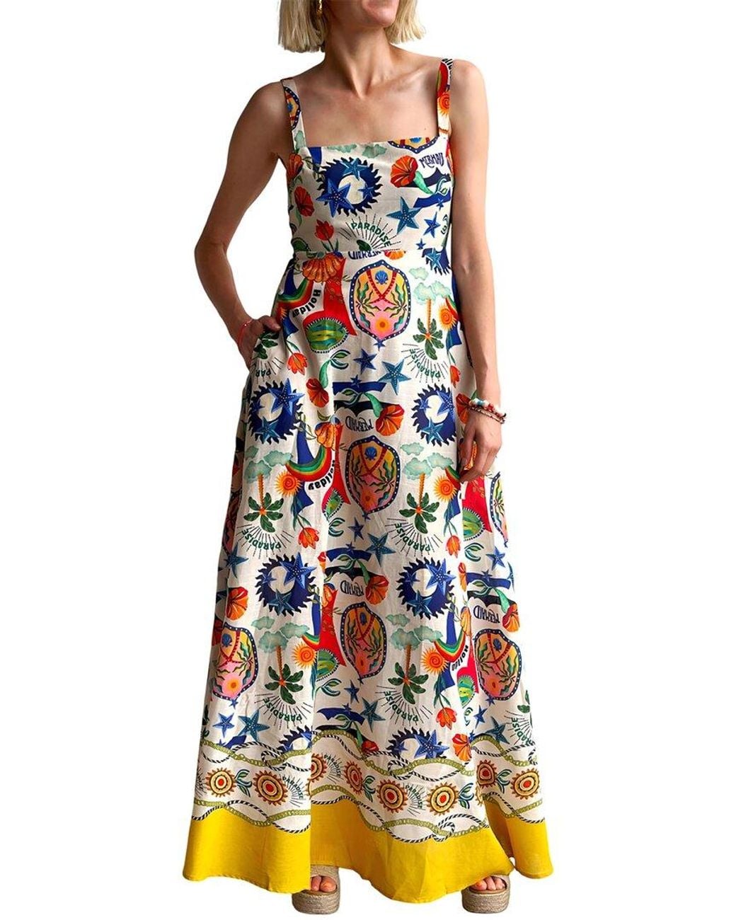 Esea White Amina Glam Linen-Blend Maxi Dress