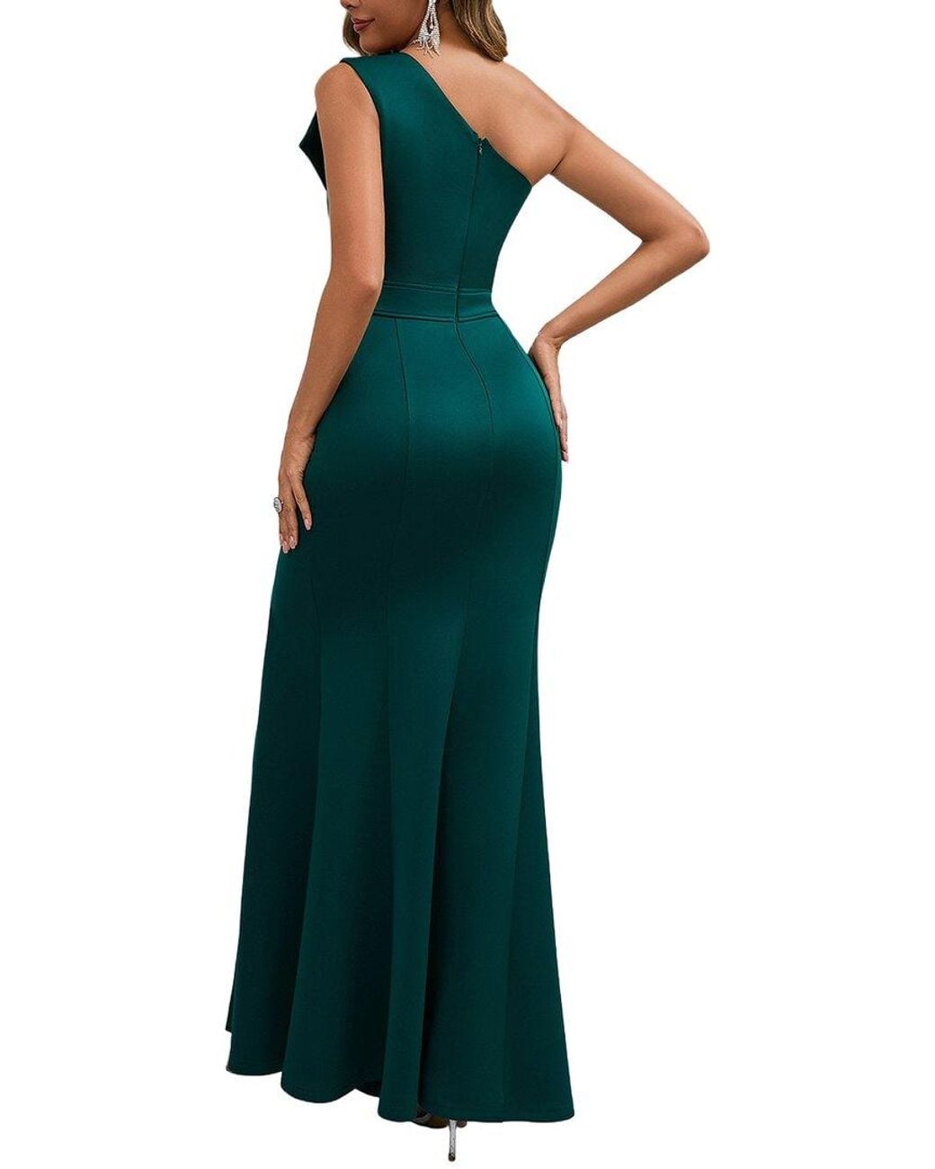 VIBI Green Solid One Shoulder Maxi Dress