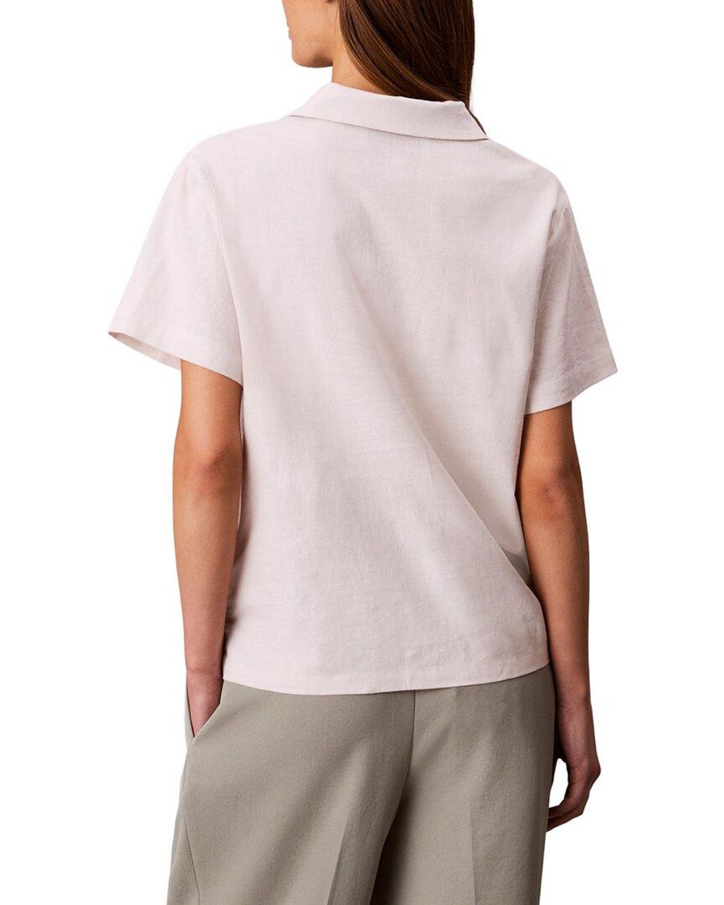 Calvin Klein White Linen-Blend Polo T-Shirt