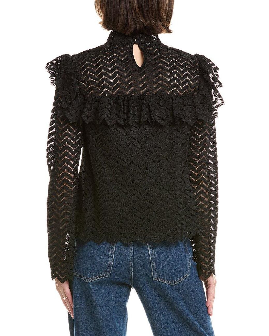 Rebecca Taylor Black Chevron Lace Top