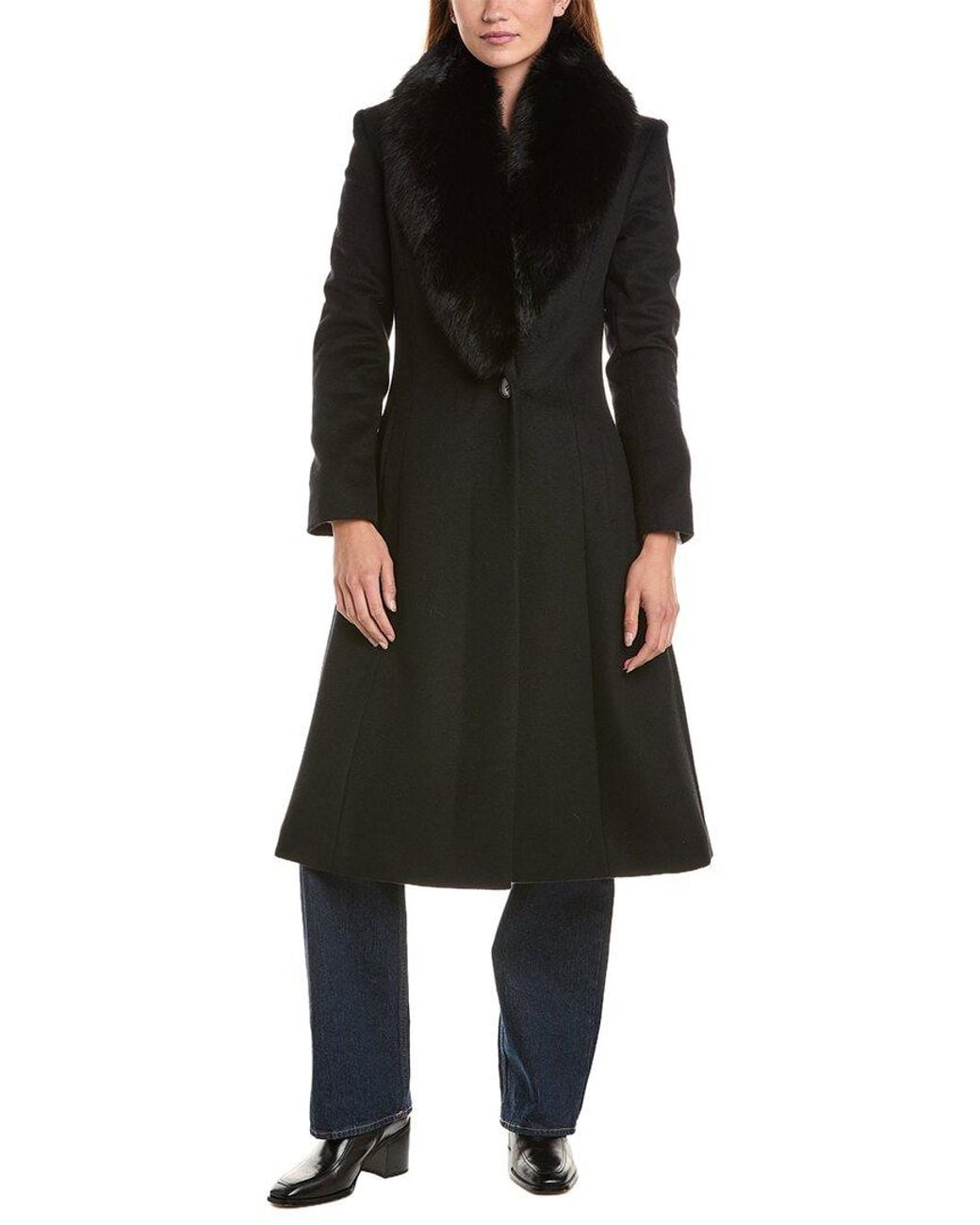 Sofiacashmere Black Sofiacashmere Oversized Collar Wool-Blend Coat