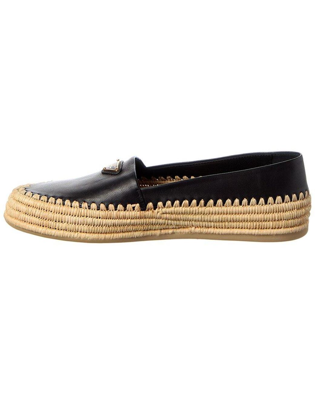 Prada Black Logo Leather Espadrille