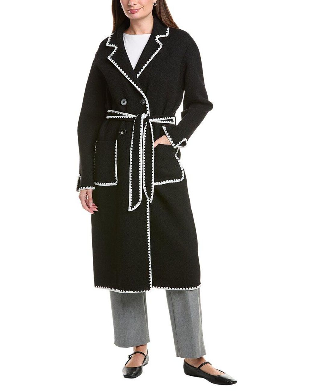 NVLT Black Longline Eyelash Wrap Coat