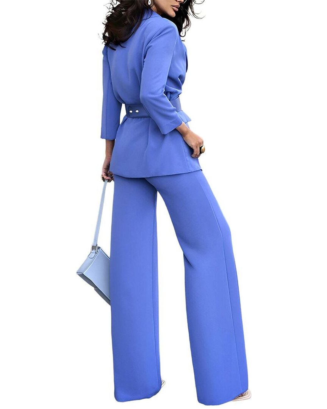 VERA DOLINI Blue 2Pc Blazer & Pant Set