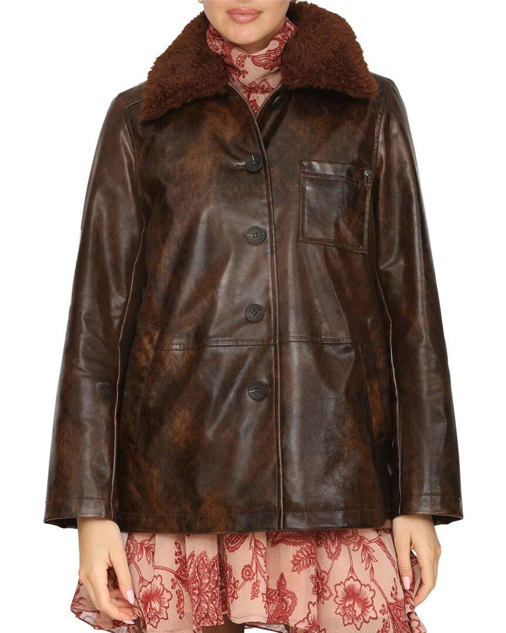 Avec Les Filles Brown Vegan Leather Jacket