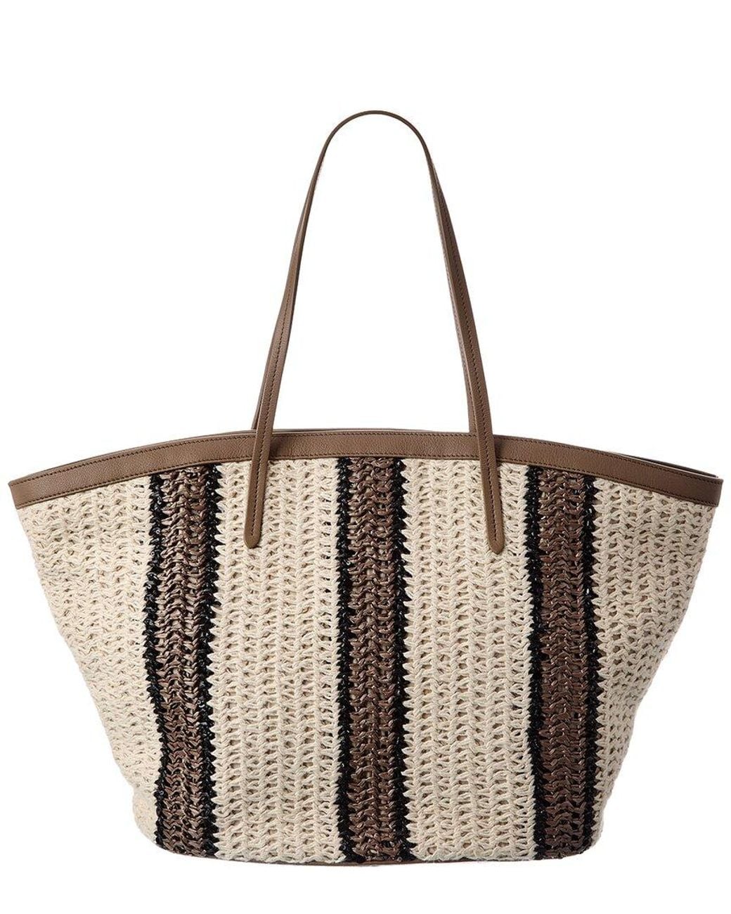 Brunello Cucinelli Brown Jute & Leather Tote