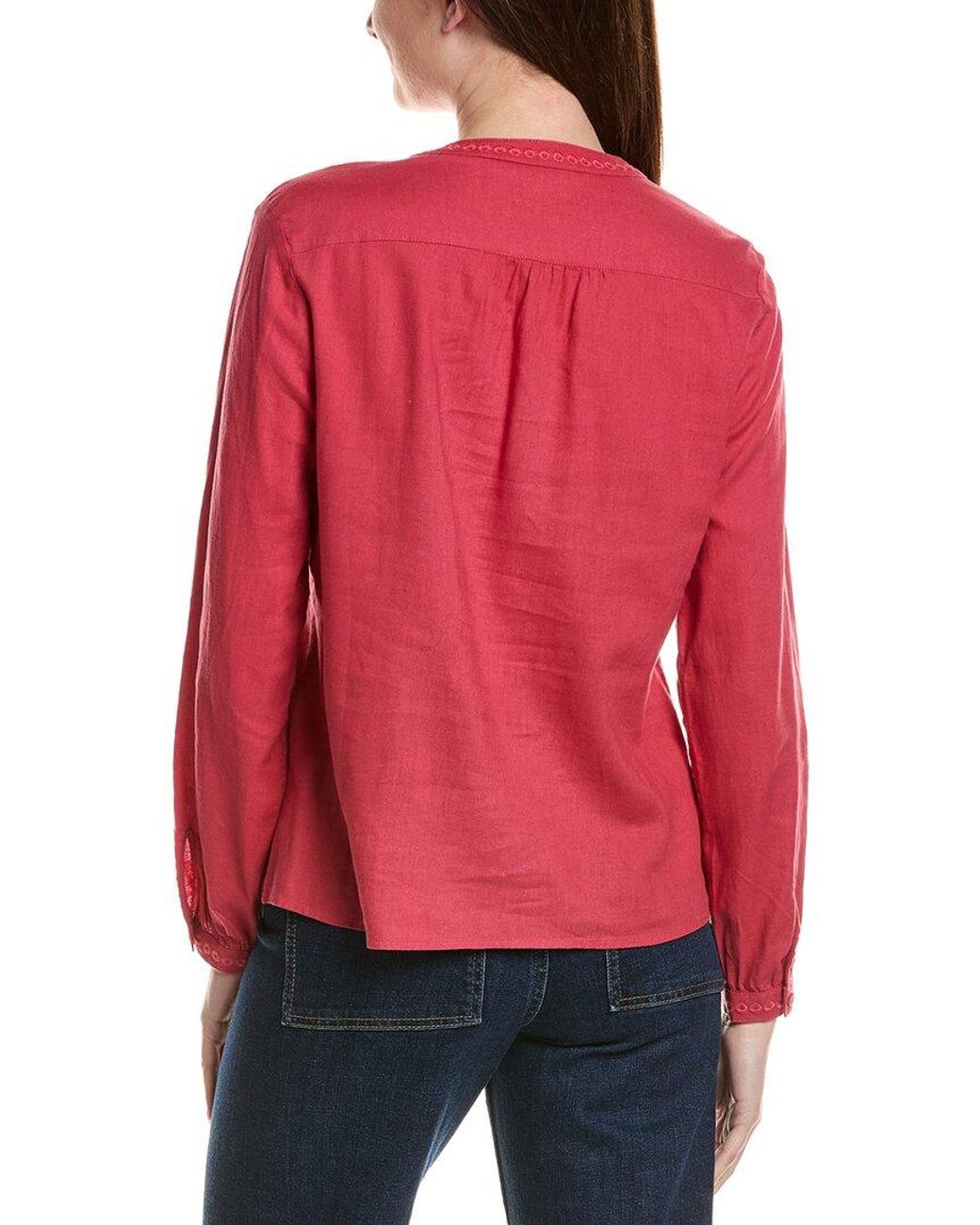 Tommy Bahama Red Palm Shores Lace Trim Linen-Blend Blouse