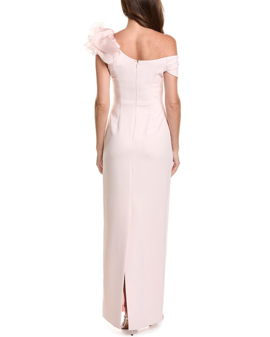 Teri Jon Pink Crepe Column Gown