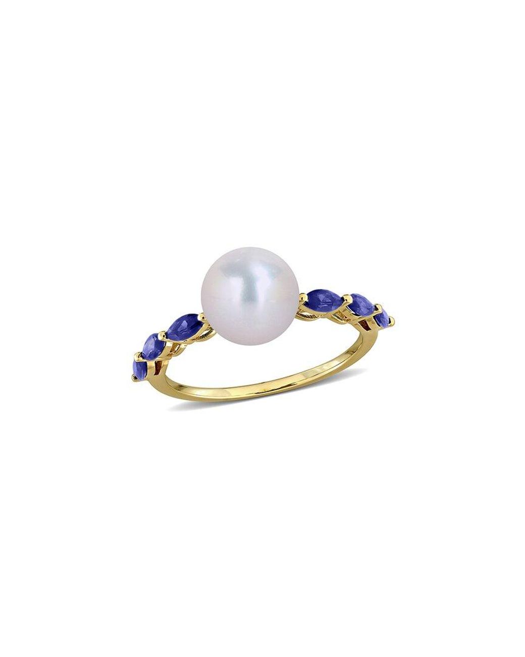 Rina Limor Blue 10K 0.78 Ct. Tw. Lab-Grown Sapphire & 8-8.5Mm Pearl Fashion Ring
