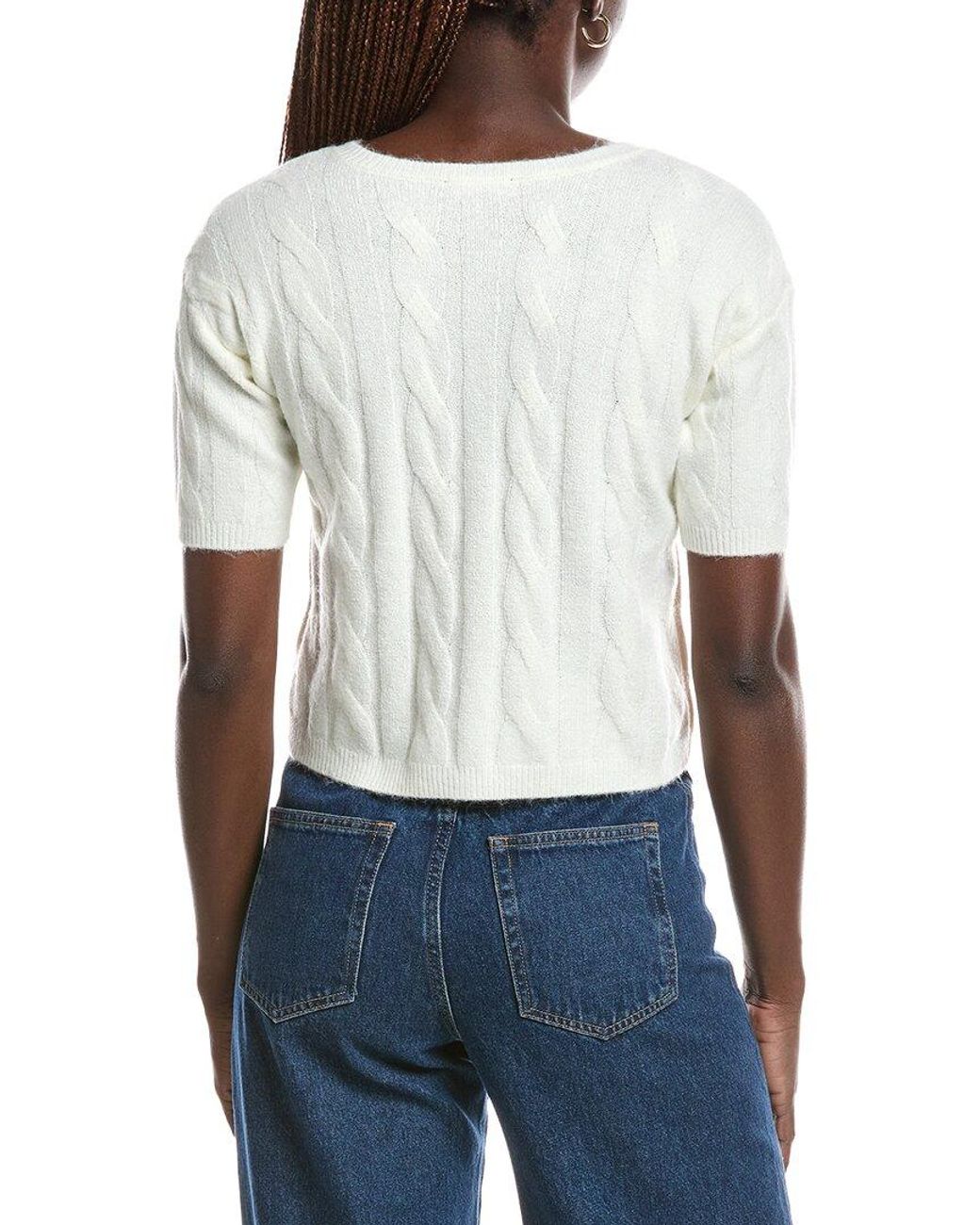 1.STATE White Cable Crewneck Cardigan