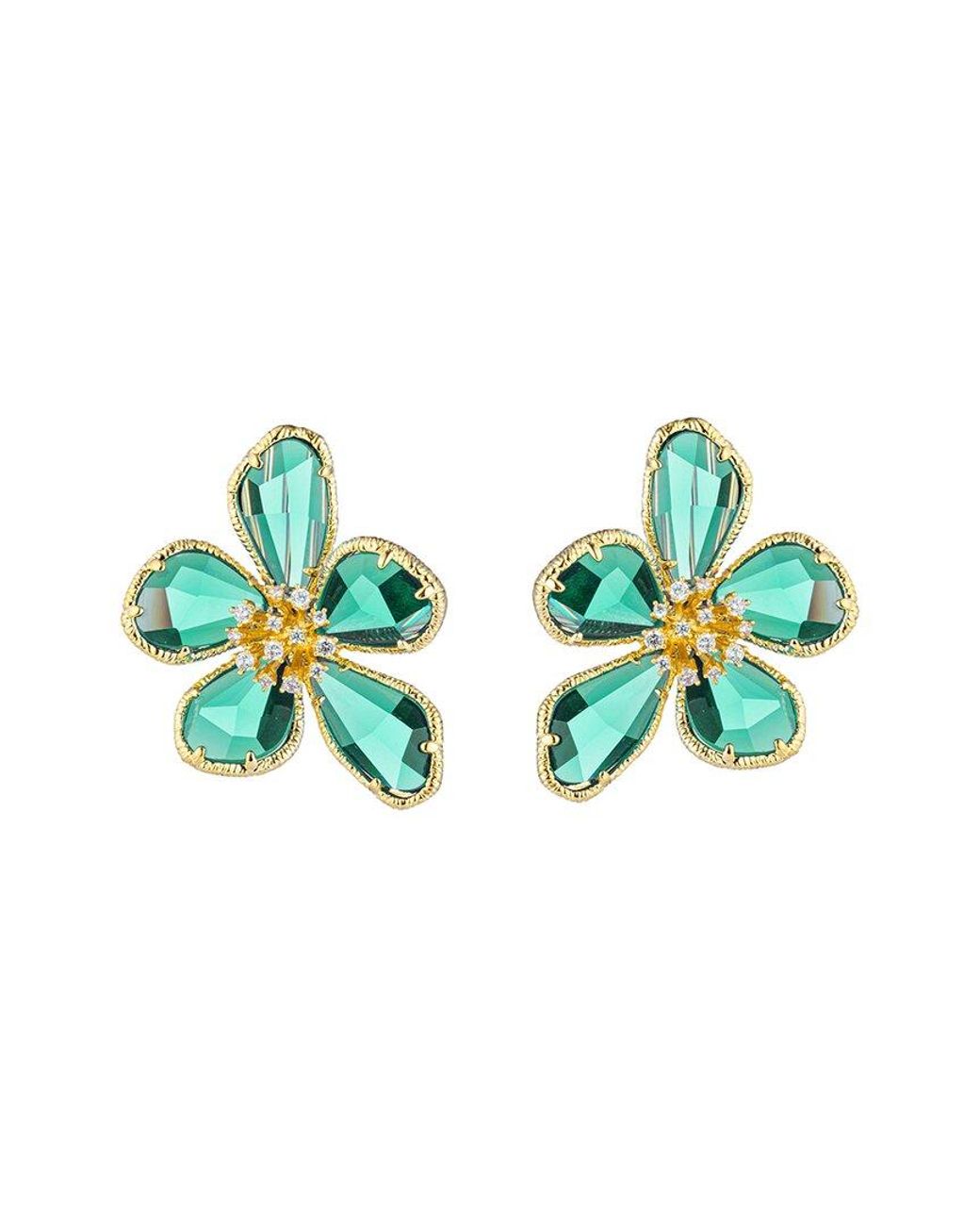 Eye Candy LA Green Luxe Collection 18k Plated Cz Georgia Flower Earrings