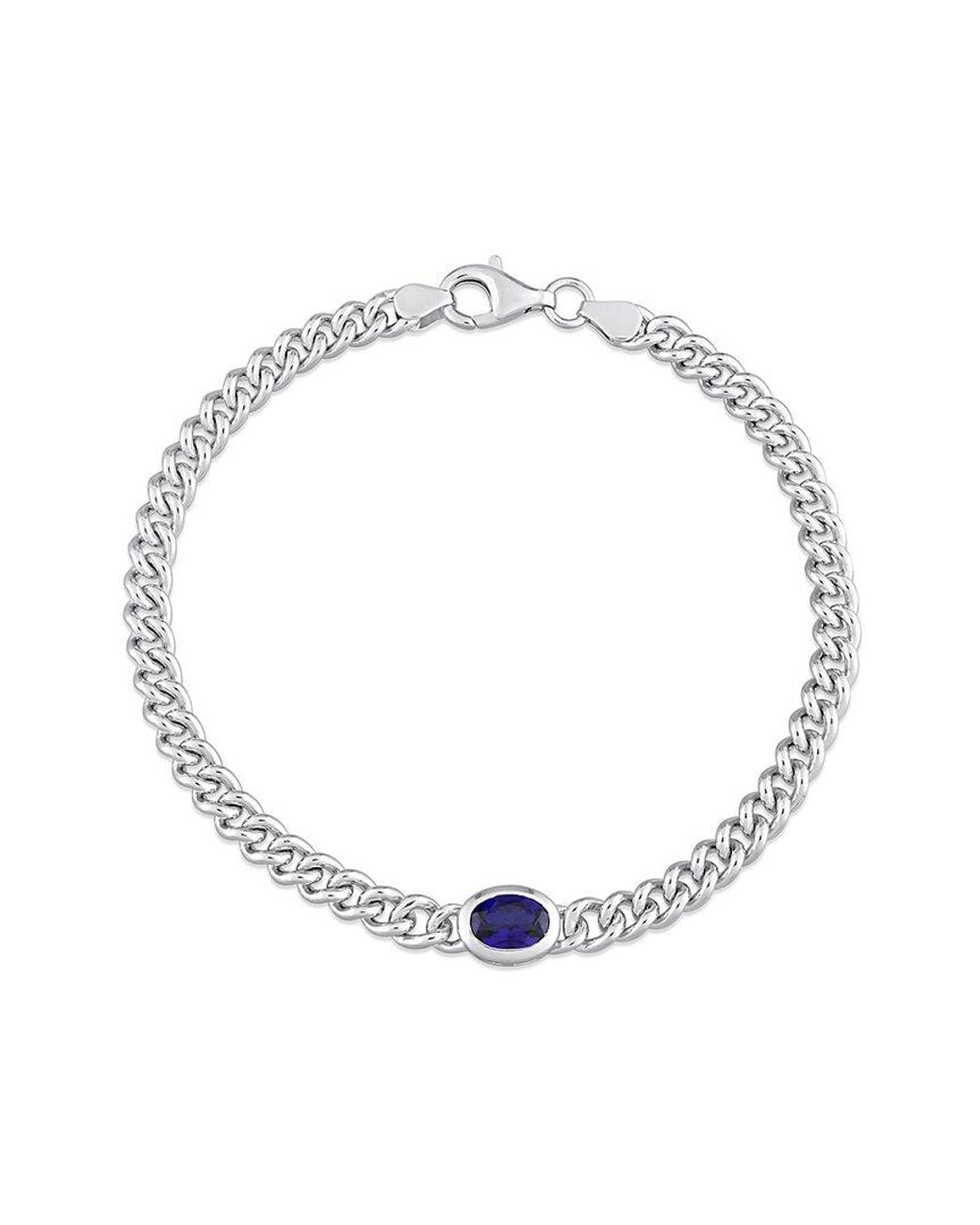 Rina Limor Metallic Silver 1.27 Ct. Tw. Sapphire Curb Link Chain Bracelet