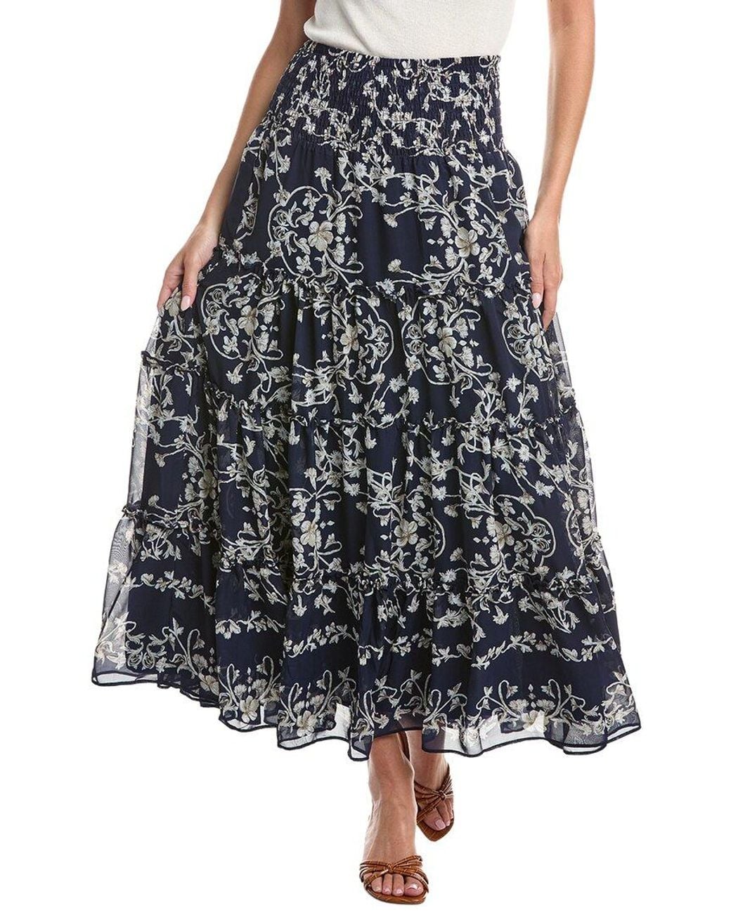 Cece Blue Tiered Smock Waist Maxi Skirt