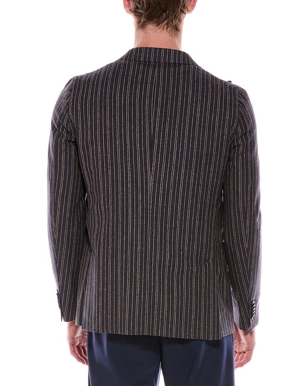 Corneliani Gray Cc Collection Unbalanced Striped Wool, Silk, & Linen-Blend Jacket for men