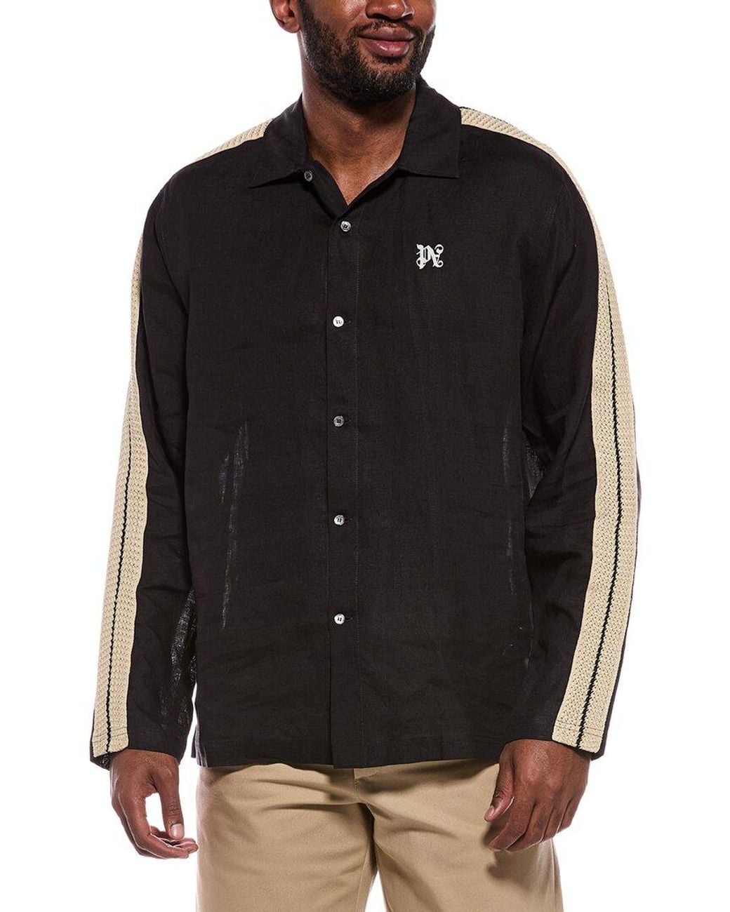Palm Angels Black Woven Linen Shirt for men