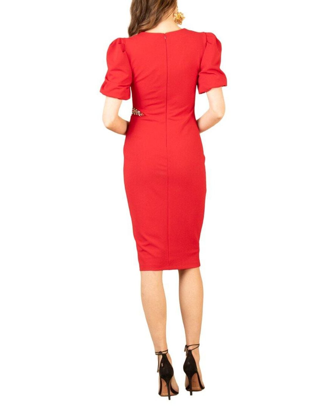 Hale Bob Red Short Sleeve V-Neck Dress