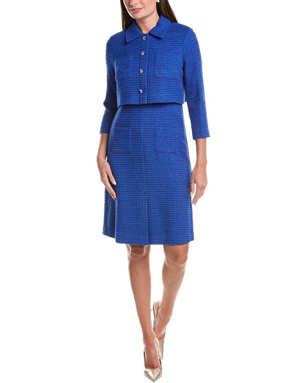 Teri Jon Blue Boucle Sheath Dress