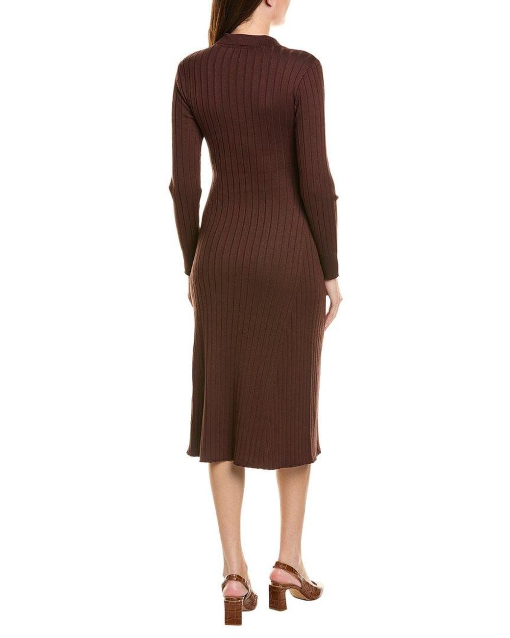 Sharagano Brown Long Sleeve Midi Dress