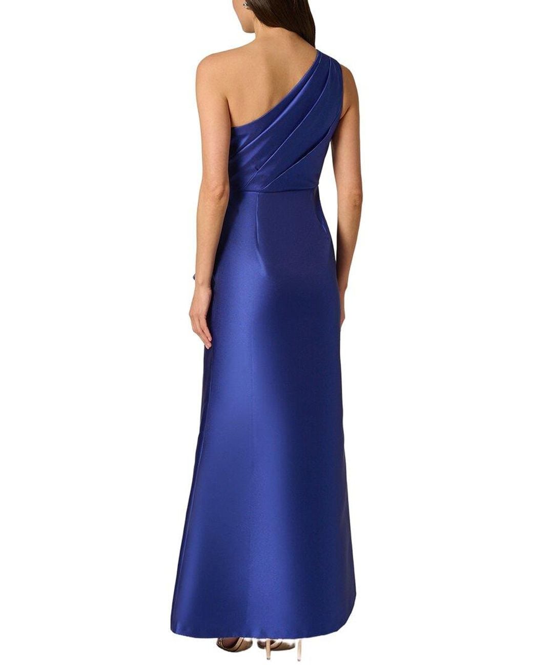 Adrianna Papell Blue One Shoulder Solid Maxi Dress