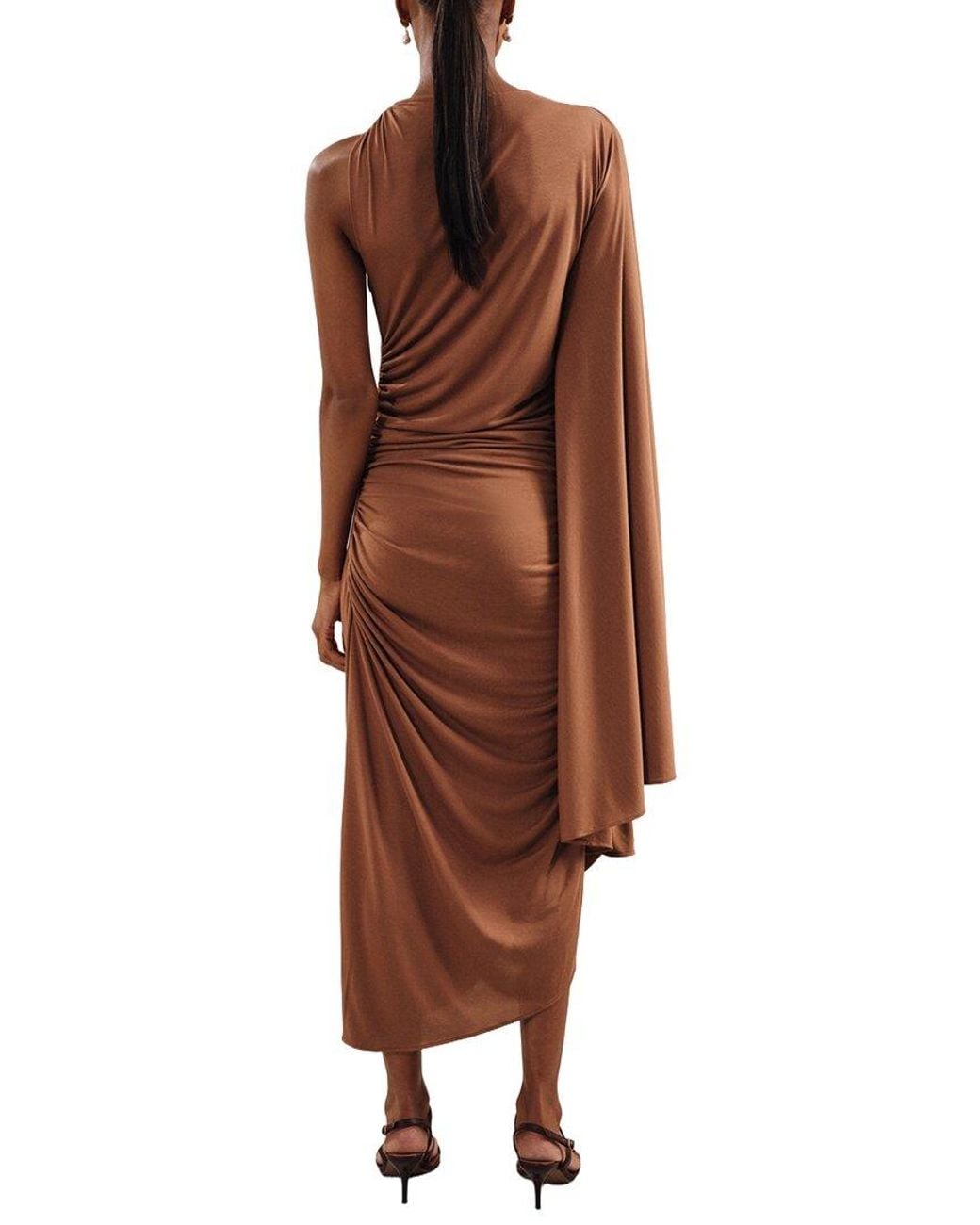 Reiss Brown Kyra Cape Sleeve Jersey Dress