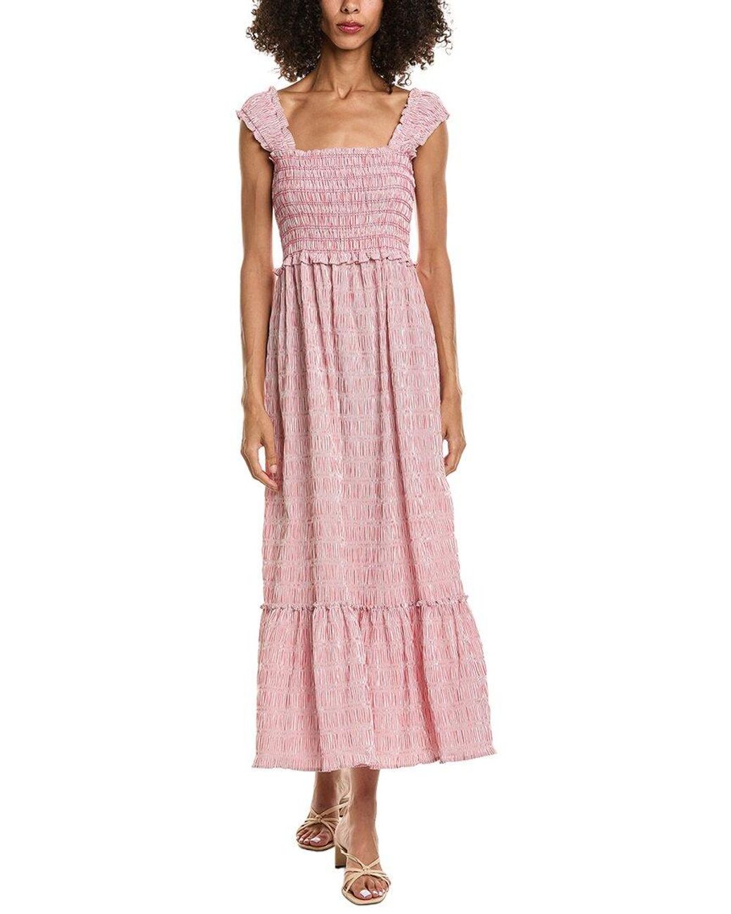 Max Studio Pink Smocked Tiered Maxi Dress