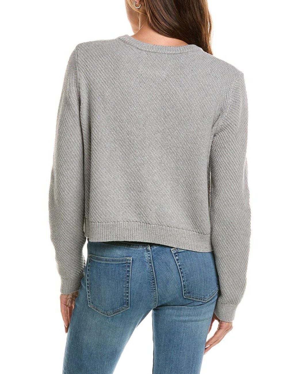 525 America Gray Crewneck Textured Sweater Jacket