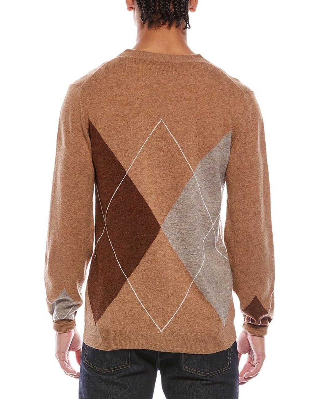 Brodie Cashmere Brown Argyle Wool & Cashmere-Blend Cardigan for men