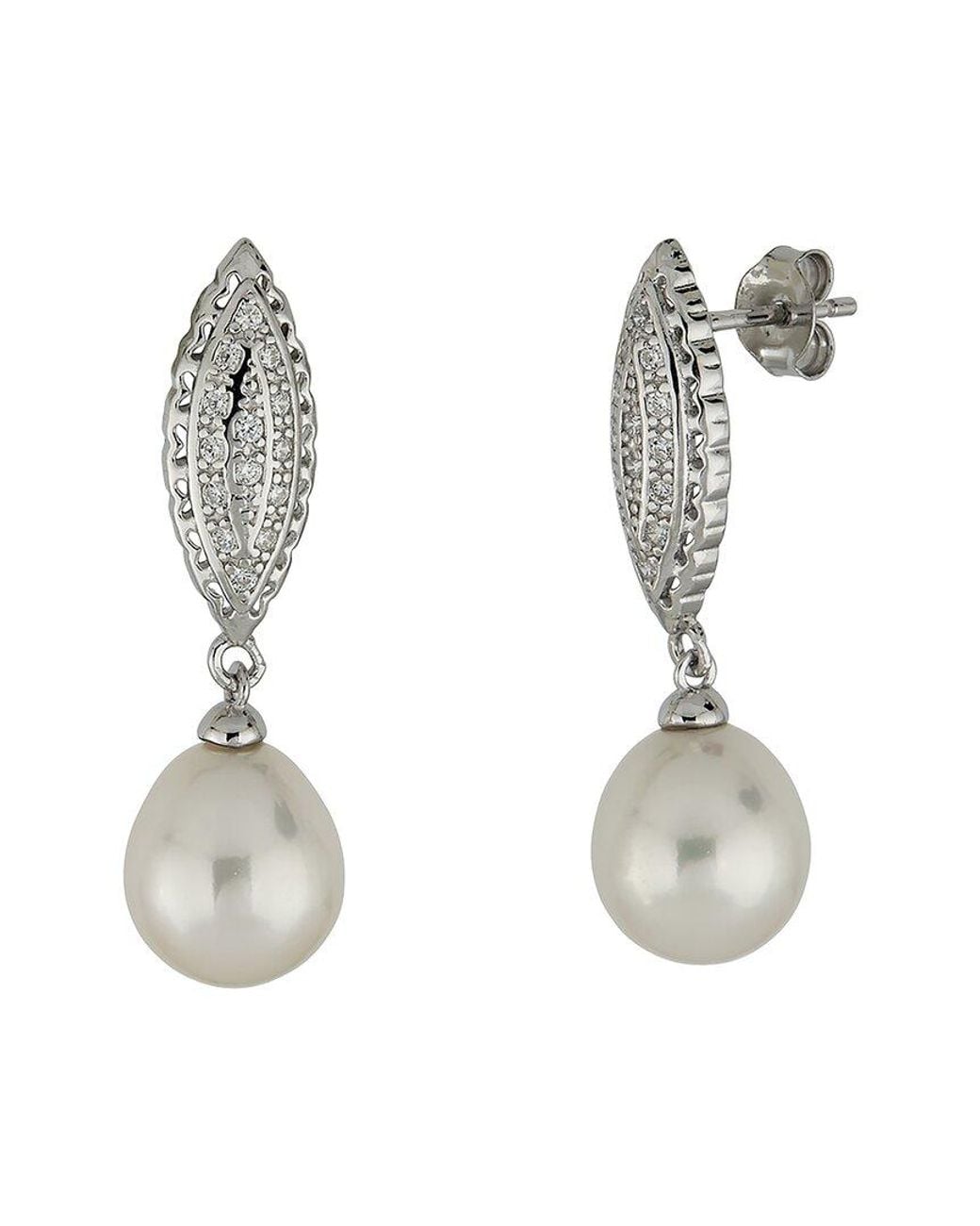 Belpearl Metallic 9-10Mm Pearl Cz Dangle Earrings