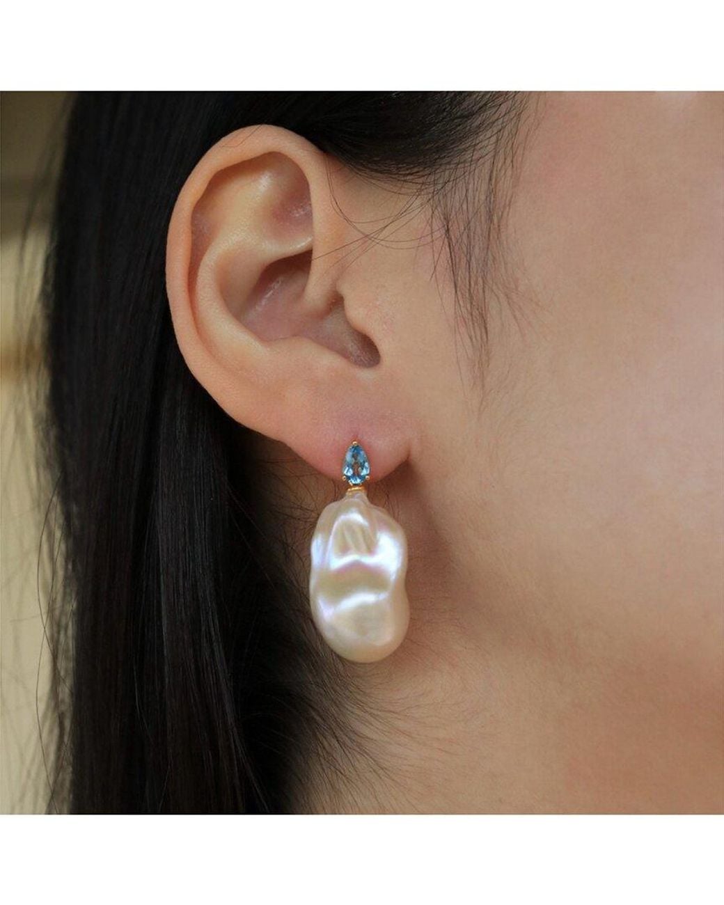Kai Fine Jewelry White 14K 1.00 Ct. Tw. Topaz & 16-17Mm Pearl Drop Earrings