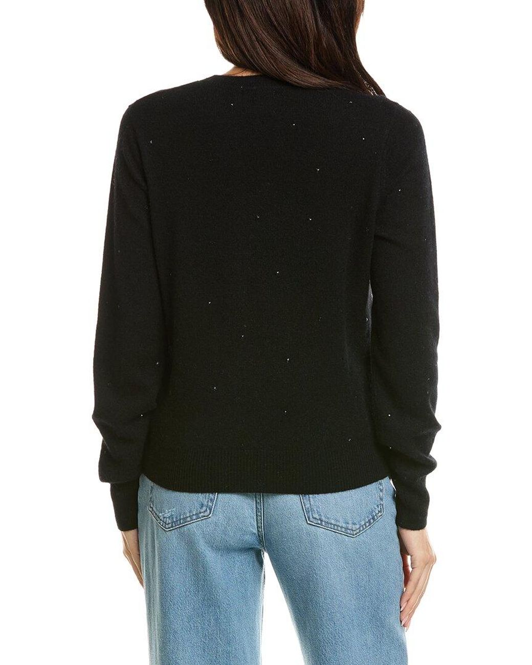Brodie Cashmere Black Gem Star Crewneck 100% Cashmere Sweater