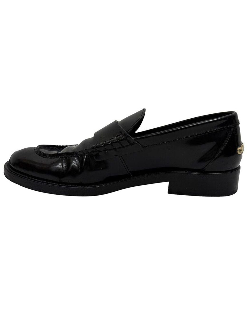Chanel Black Leather Shiny Logo Loafer (Authentic Pre-Loved)