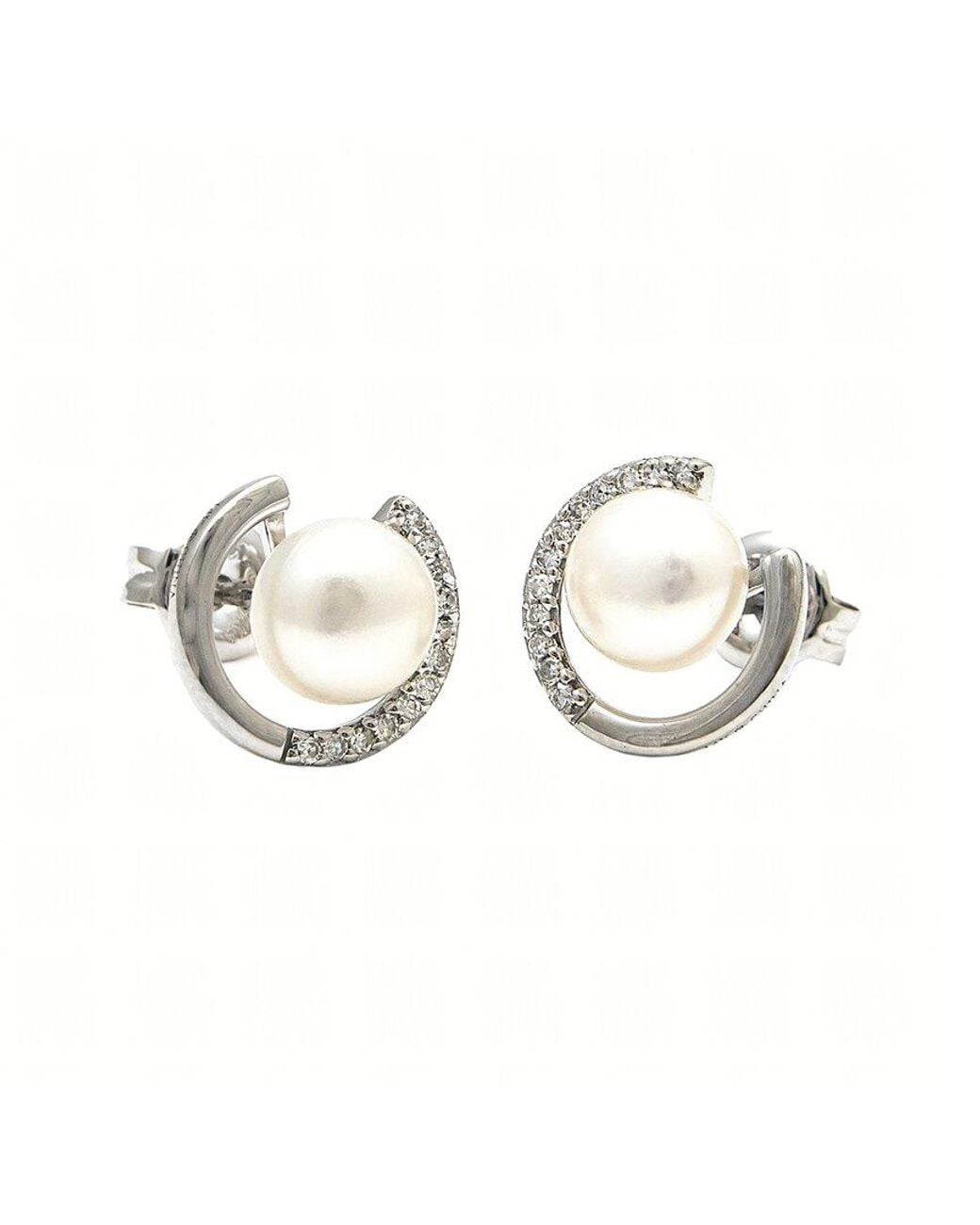 Diamond Select Cuts Metallic 0.02 Ct. Tw. Diamond & 6-7Mm Pearl 14K Earrings