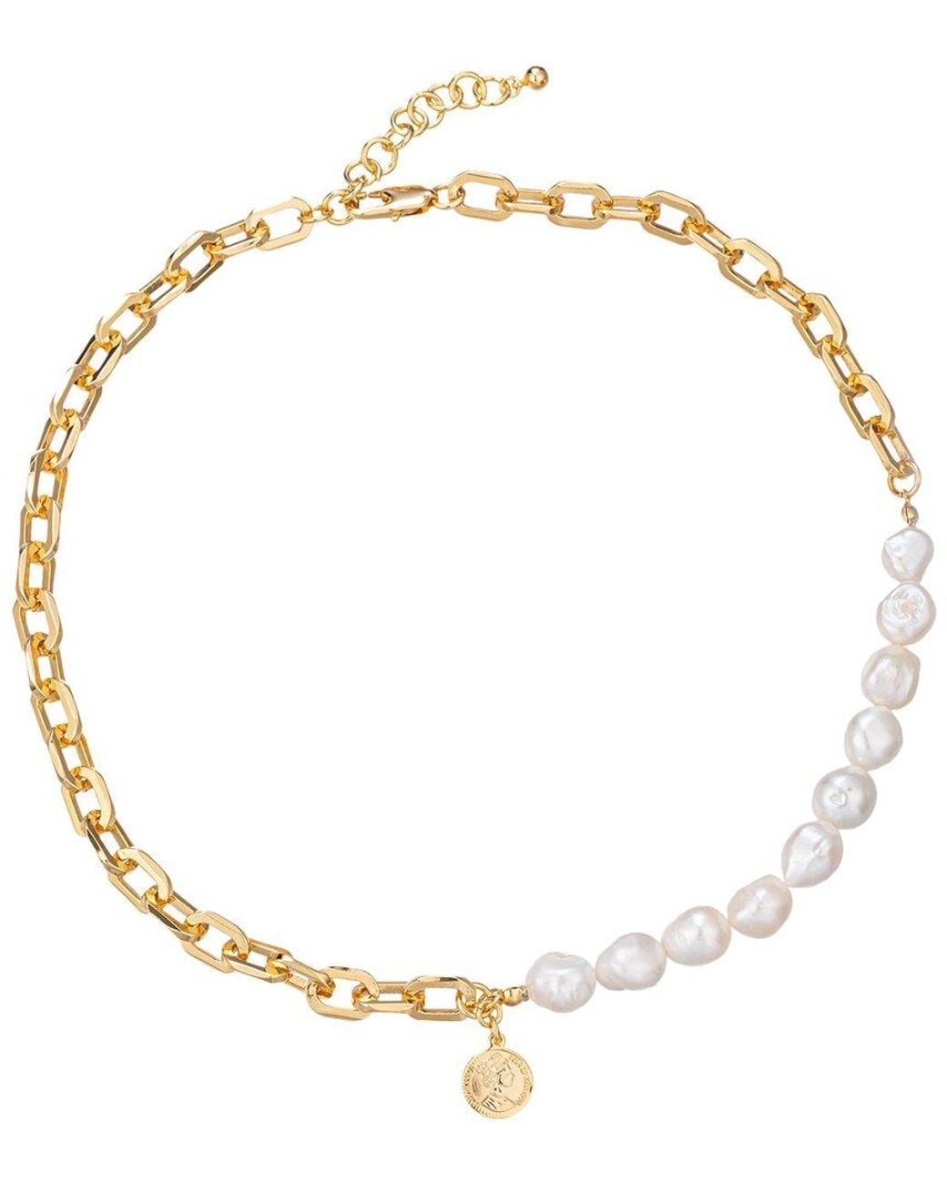 Eye Candy LA Metallic Pearl Grace Double Chain Pendant Necklace