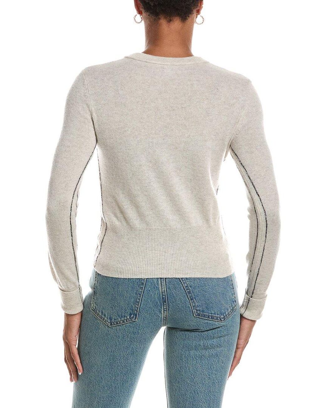 Autumn Cashmere Blue Contrast Side Seam Crewneck 100% Cashmere Sweater