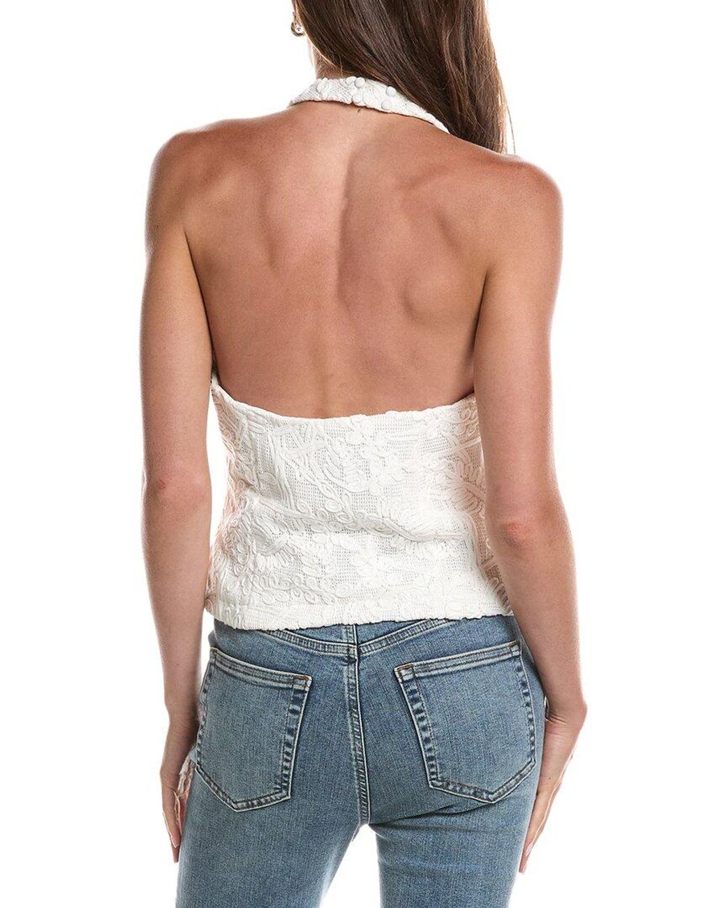 Bardot White Paola Crochet Lace Halter Top