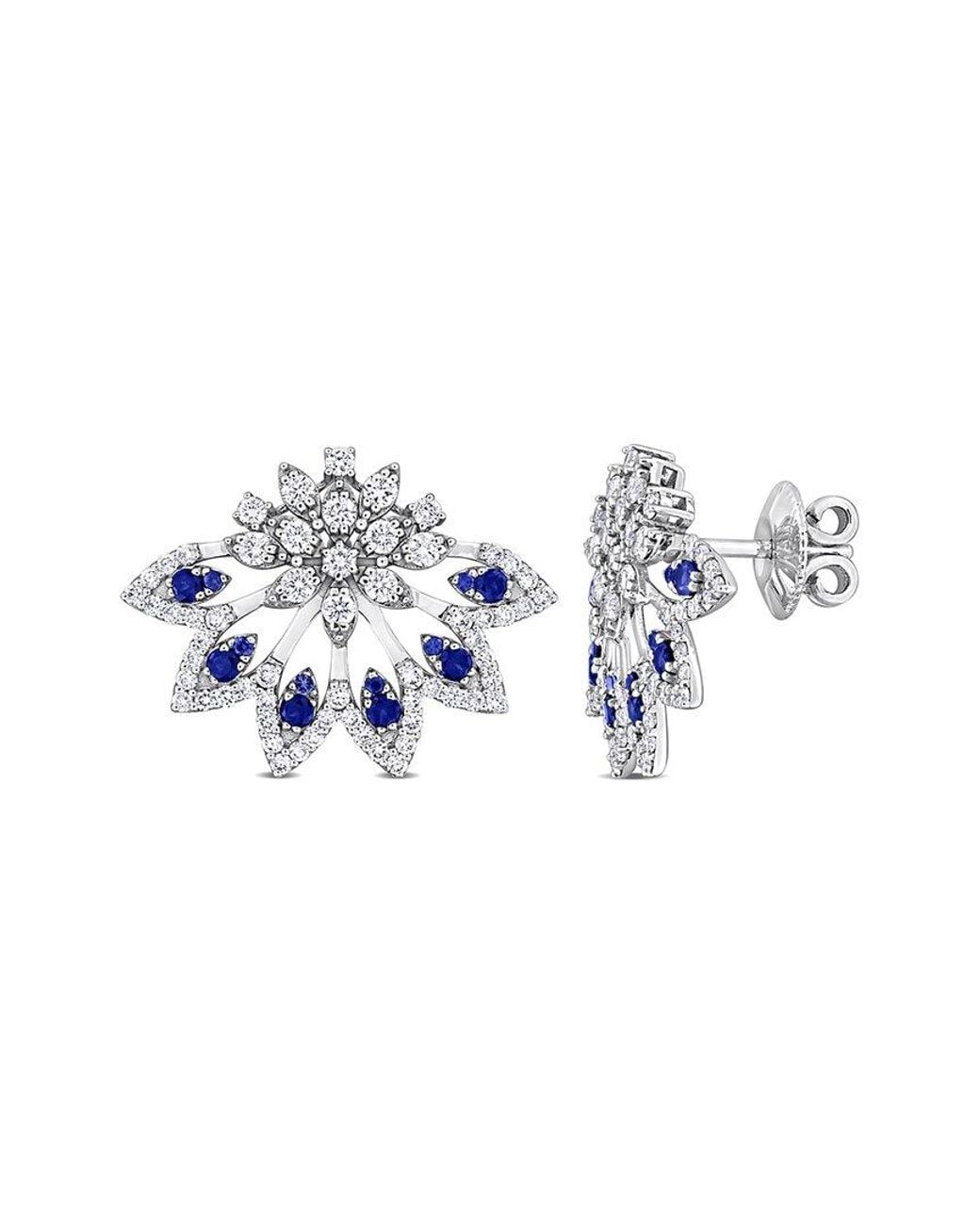 Rina Limor White 14K 1.65 Ct. Tw. Diamond & Sapphire Floral Earrings