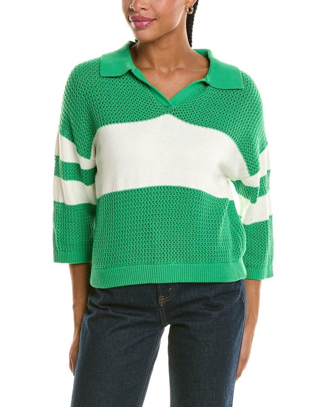 525 America Green Johnny Collar Mesh Rugby Sweater