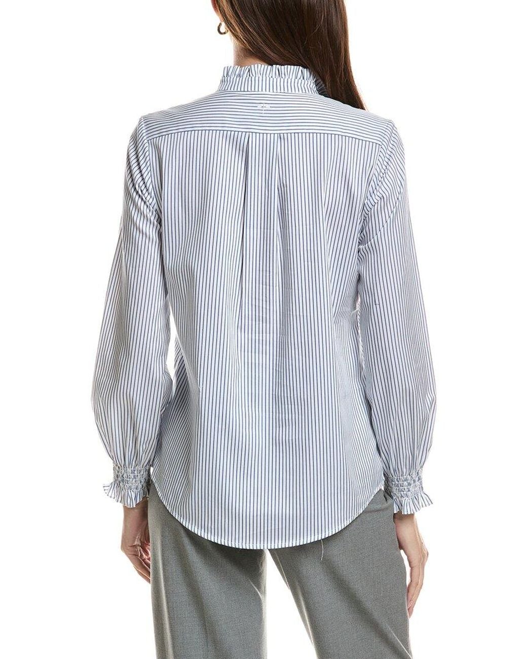 tyler boe Gray Gwen Pinstripe Ruffle Neck Top