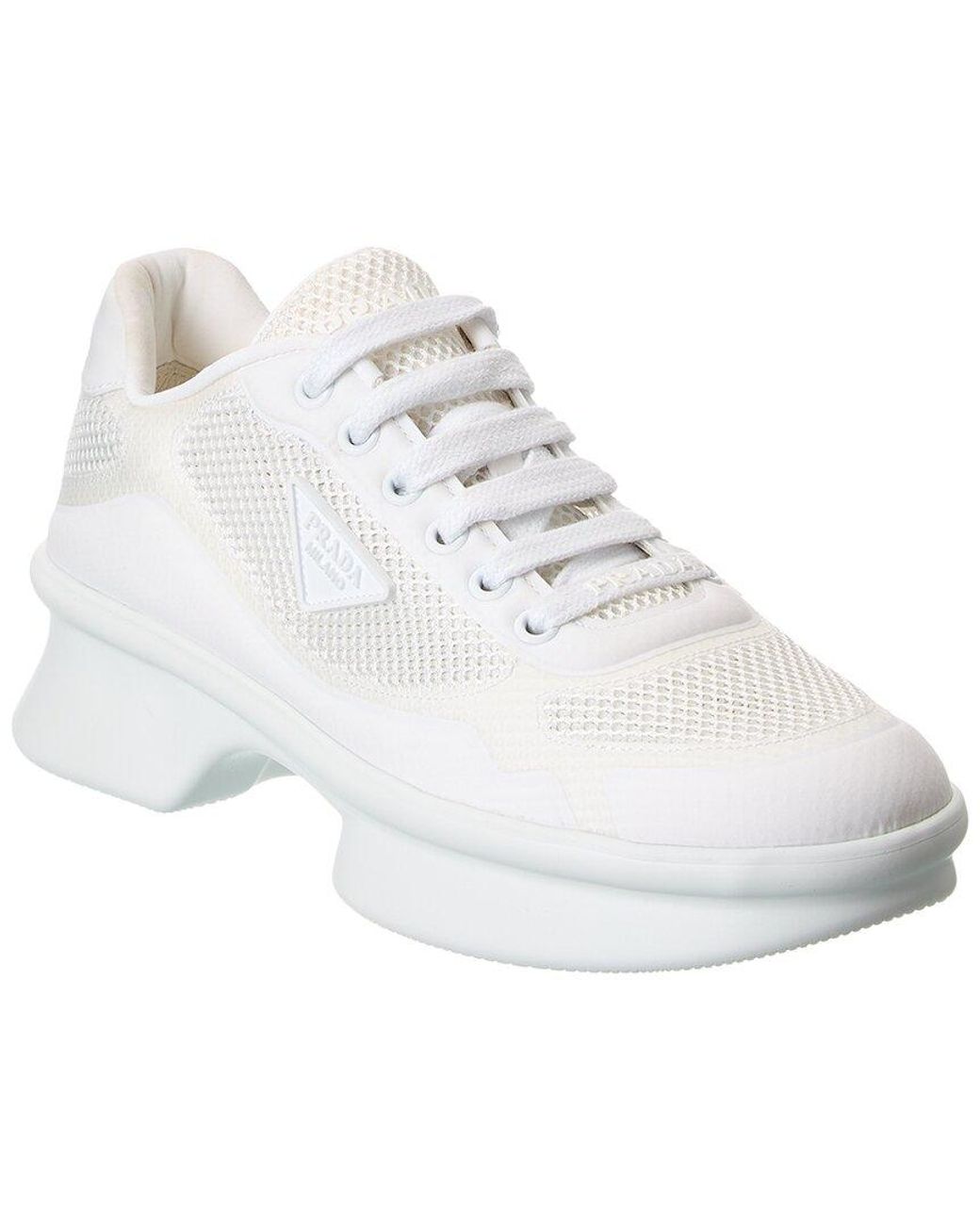Prada White Mesh & Leather Sneaker