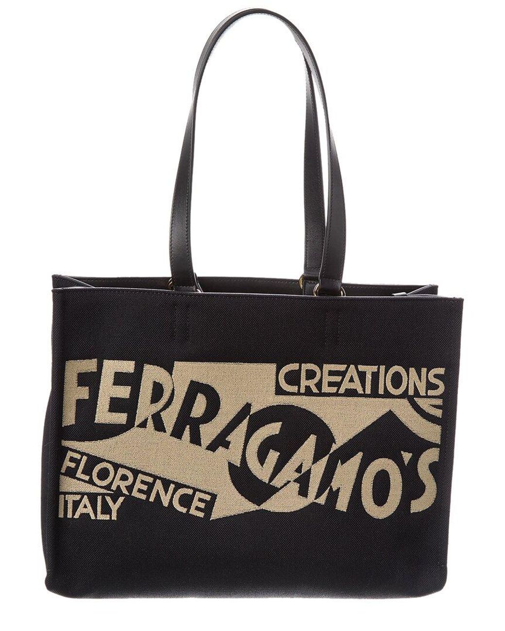Ferragamo Black Logo Large Leather-trim Tote