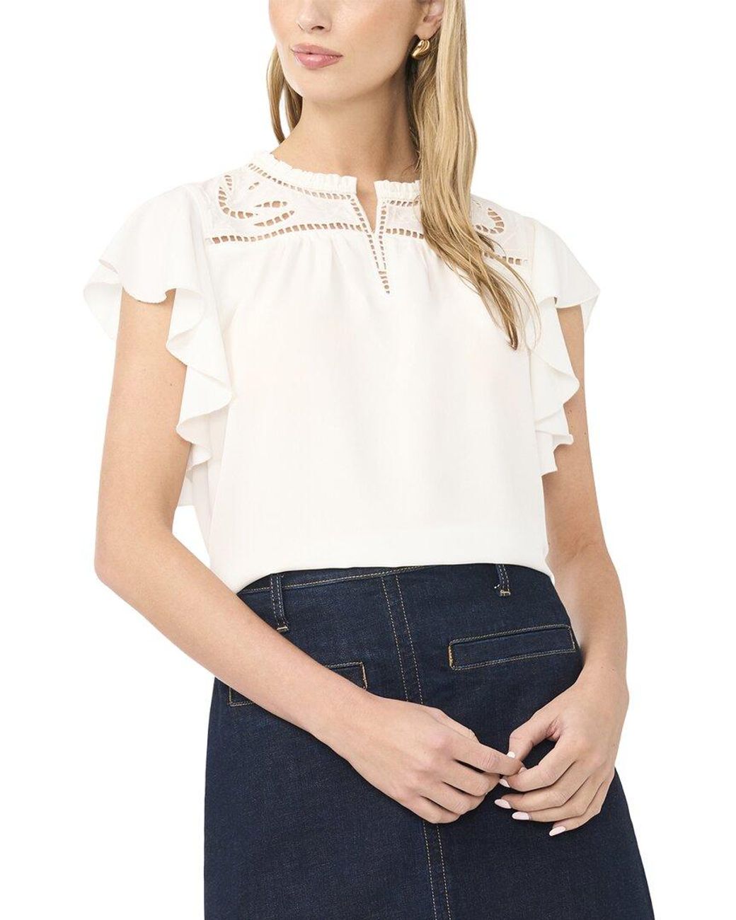 Vince Camuto White Embroidery Ruffle Blouse