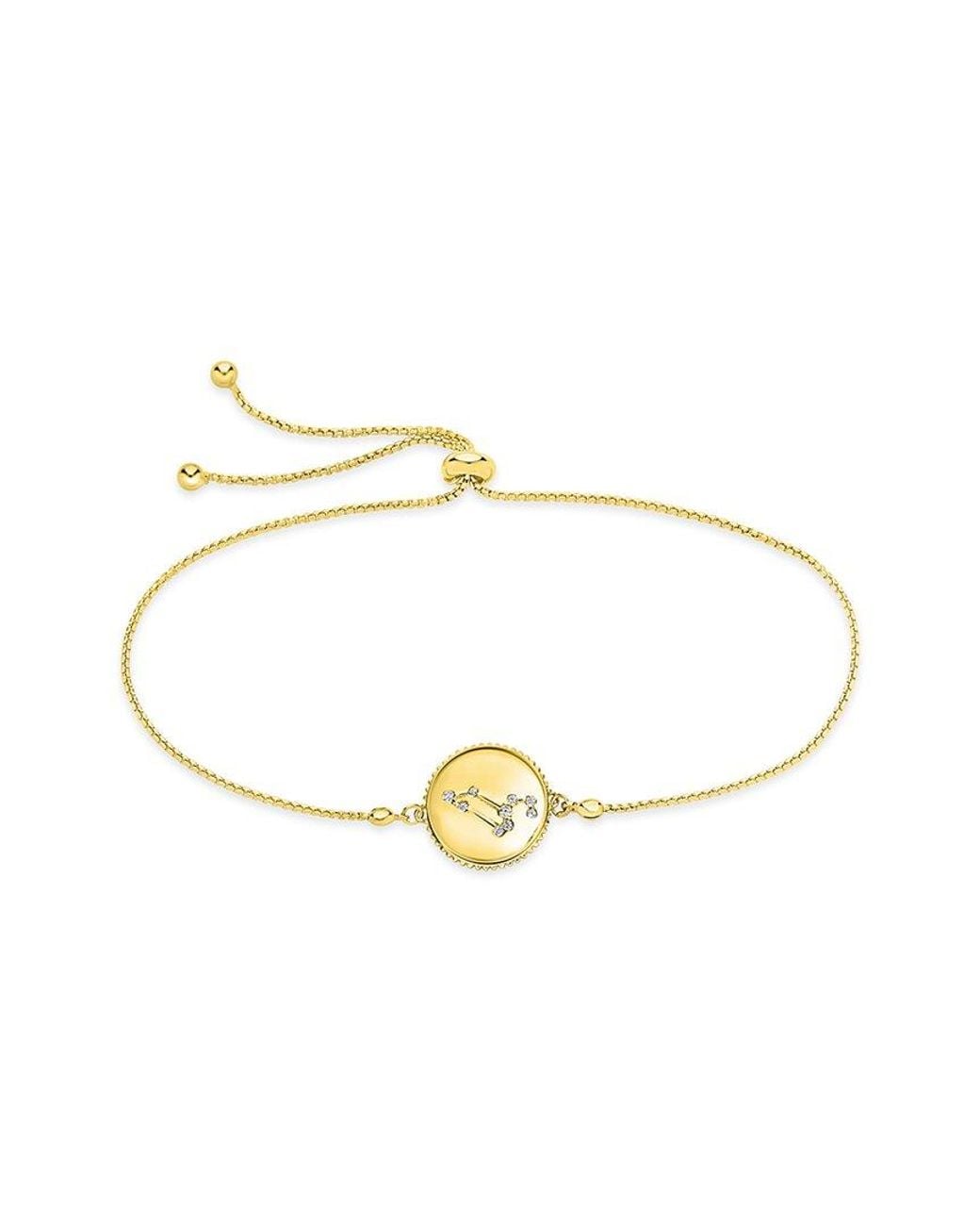Sterling Forever Metallic 14k Over Silver Cz Leo Disc Bolo Bracelet