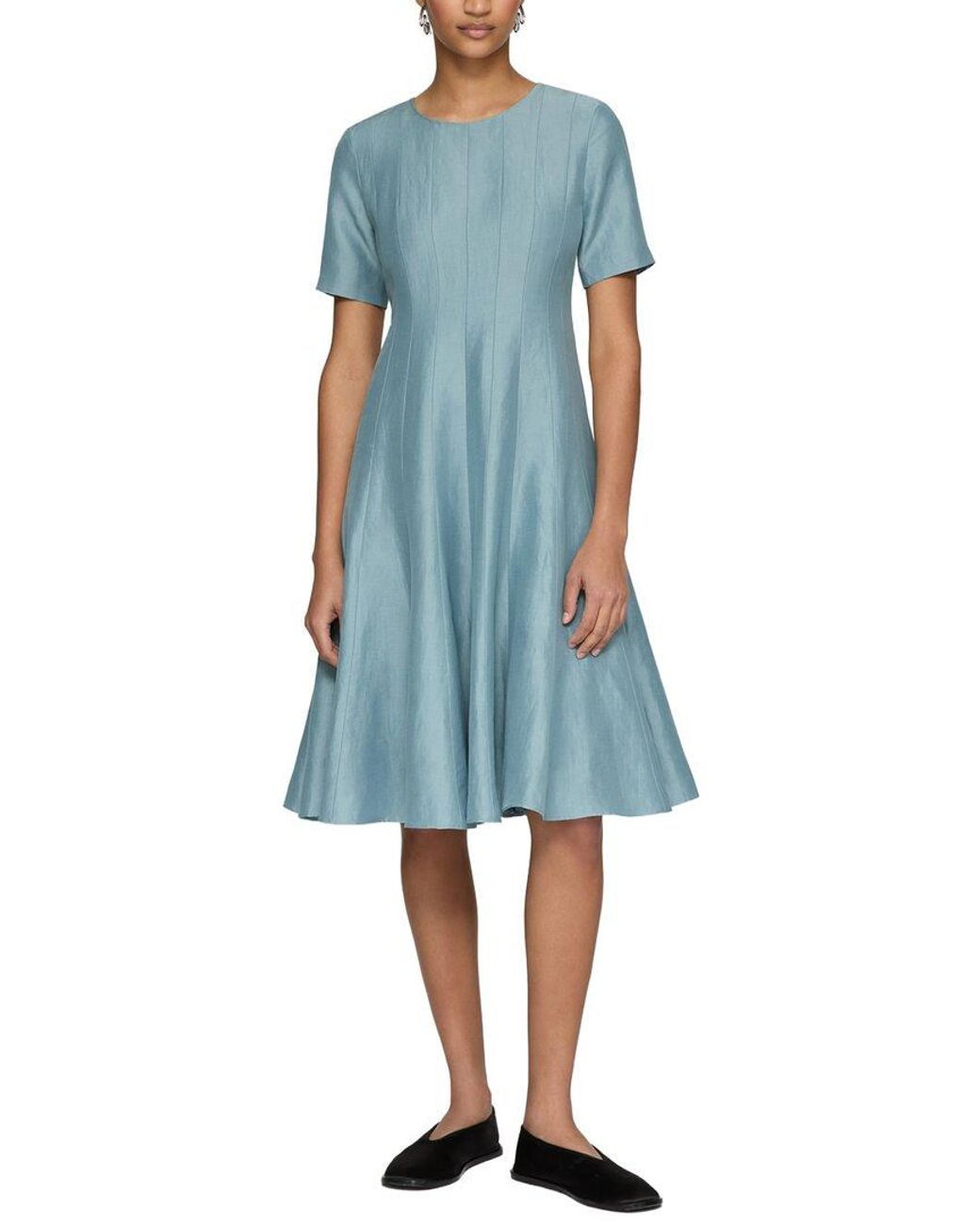 Lafayette 148 New York Blue Box Pleat Dress
