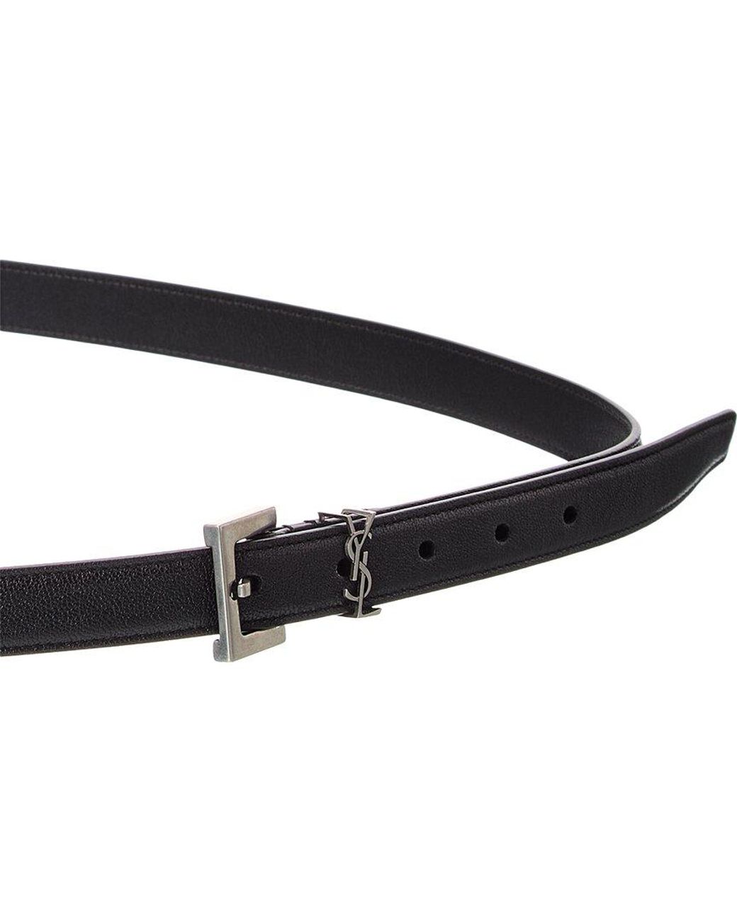 Saint Laurent Black Cassandre Thin Leather Belt for men