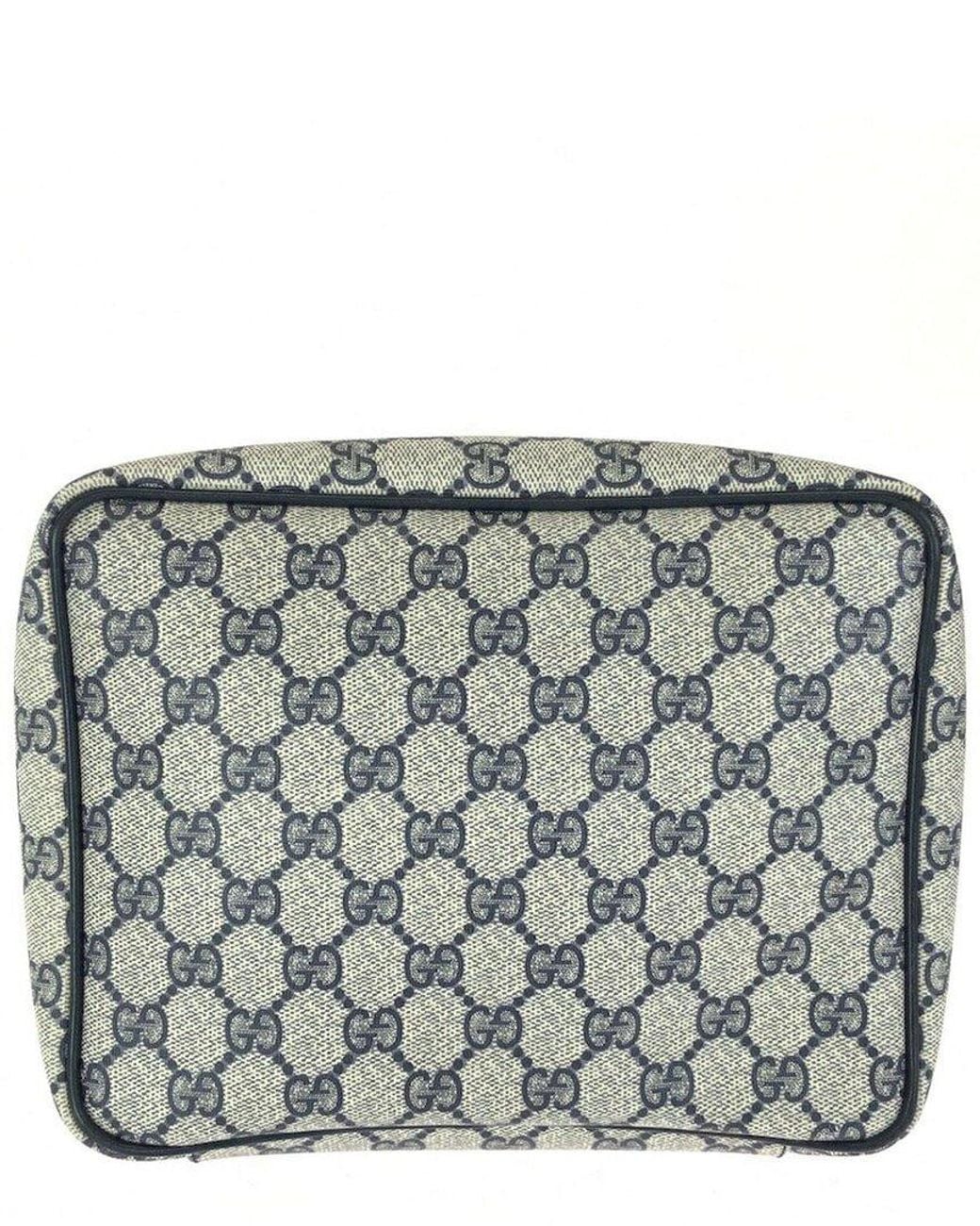 Gucci Gray Grey Gg Supreme Canvas & Leather Pouch (authentic Pre-loved)