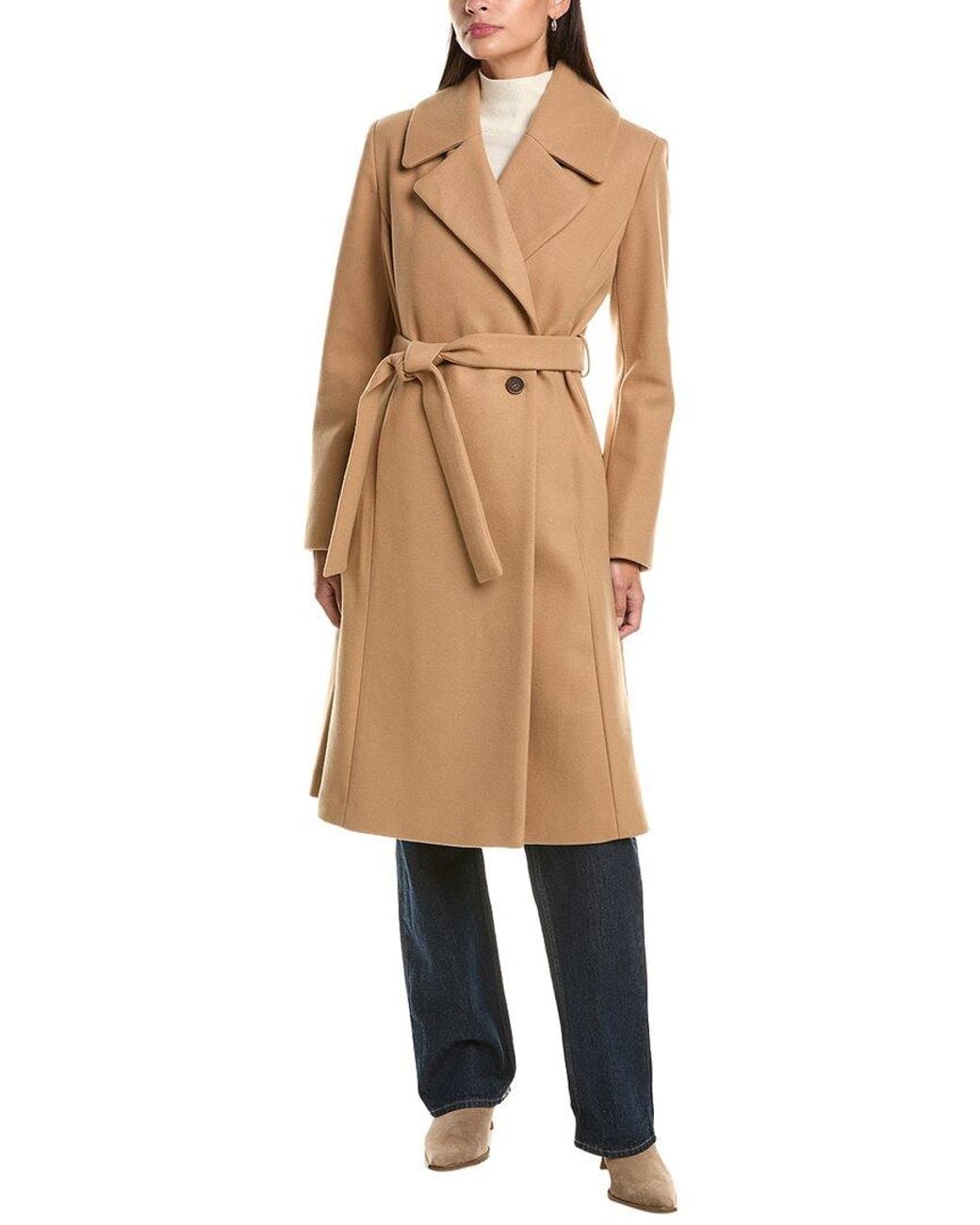 Cece Natural Bow Back Belt Double-Breasted Wrap Coat