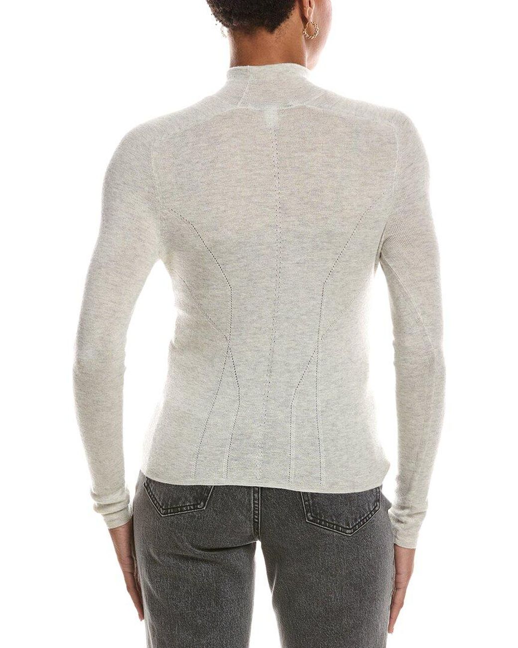 Autumn Cashmere Gray Fitted Fully Fashioned Mock Neck 100% Cashmere Sweater