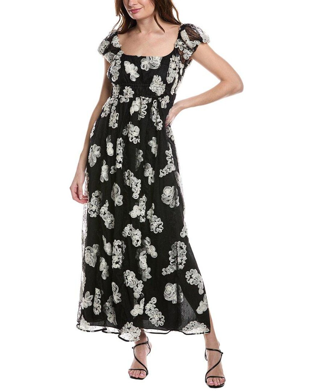 Rebecca Taylor White Ribbon Lace Silk Maxi Dress
