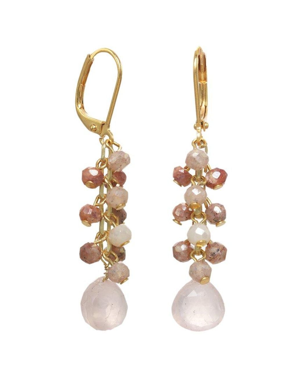 Rachel Reinhardt Jewelry Metallic Rose Quartz Cluster Earrings